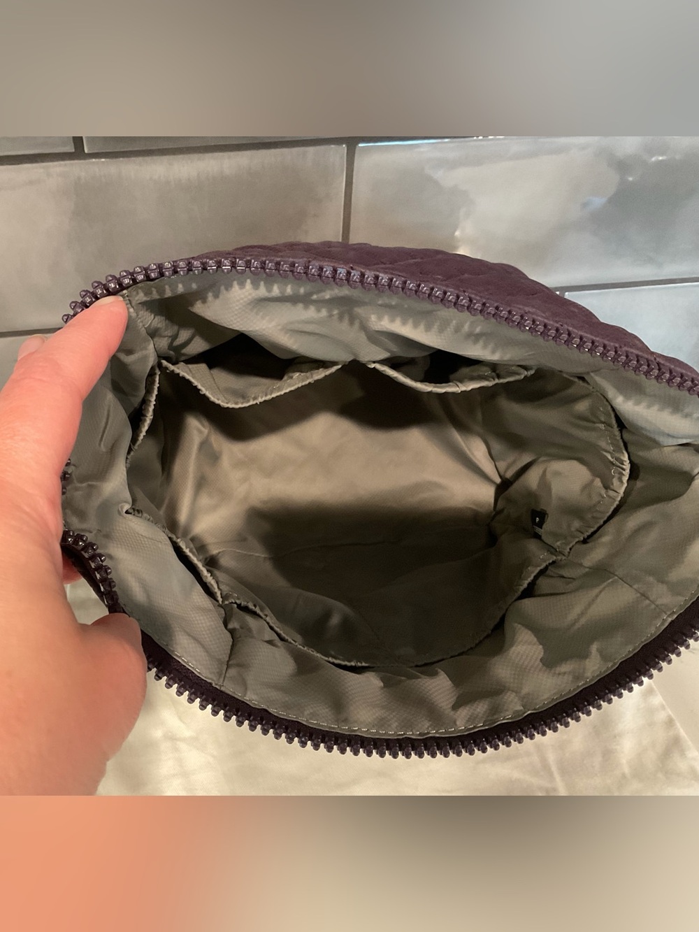 MZ Wallace Large Zoey Zip Pouch Cosmetic Bag Raisin - Picture 6 of 11